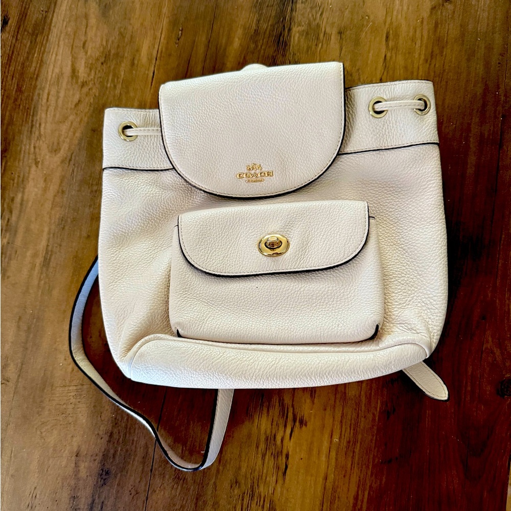 Coach Cream Textured Leather Backpack with Gold Hardware